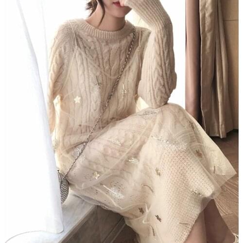Knitted Dress Inner Wear Base Dress Sweater Womens Mid-Length Autumn and Winter Dress