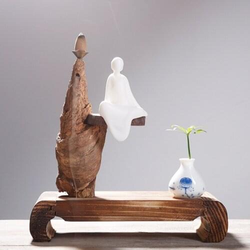 Weathered wood backflow incense burner ornaments New Chinese Zen style weathered wood backflow incense burner ornaments