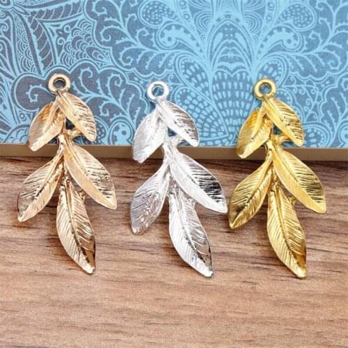 10pcs 22x46mm Metal Leaf Charms Pendants silver color Bracelets Necklaces DIY Accessories for Wholesale Craft Jewelry Making