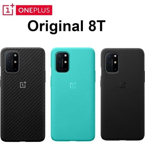 100% Original Oneplus 8T Case official Sandstone bumper Karbon fiber Protective Tempered Glass Carbon Back Cover