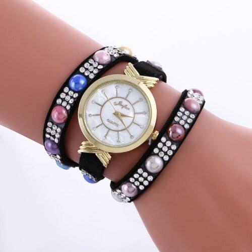 100pcs/lot jinfan colorful beaded watch lady wrap around watch fashion crystal long strap quartz wristwatch for women wholesale