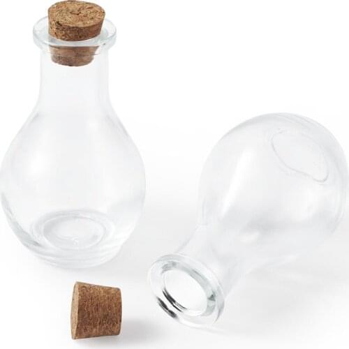 Pandahall 2pcs Clear Glass Bottle for Bead Containers with Tampons Creative Light Bulb Shape Bottle Jewelry Packaging Display