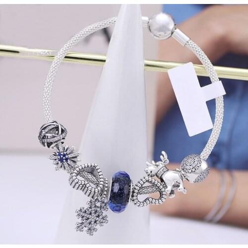 2020 New 925 Sterling Silver Hollow Plain Silver Love Elk Beaded Silver Silk Woven Bracelet For Christmas gift Wedding Jewelry