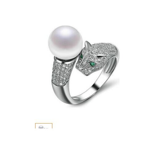 25 Ms. inlaid zircon Leopard head natural pearl opening ring finger Lovely Womens Wedding RINGS female simplicity original