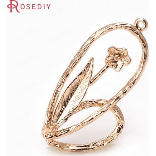 6PCS 15.5x31MM 24K Champagne Gold Color Plated Brass Hearts Flower Charms Pendants High Quality Diy Jewelry Accessories