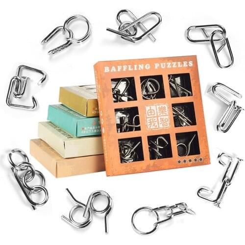 9pcs/set Metal Puzzle Wire IQ Mind Brain Teaser Puzzle Kids Game Toys for Children Adults Baby Montessori Toys