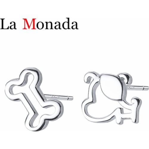 Asymmetric Animal Earrings 925 Sterling Silver Hollow Dog Bone Small Stud Earrings Bijoux Anti-allergy Jewelry