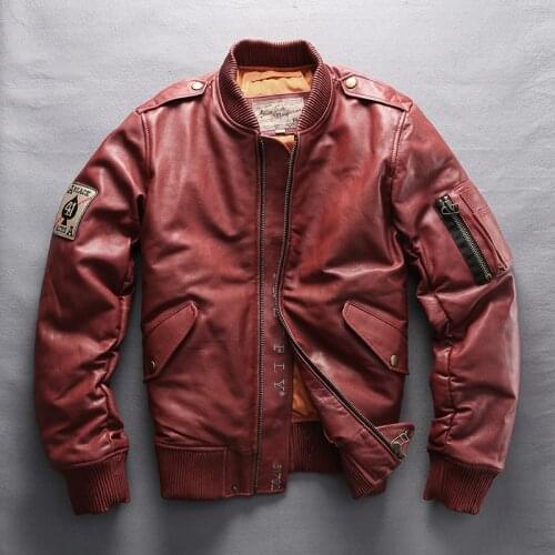 AVFLY 2020 Mens Genuine Leather Down Coats Fashion Red Sheepskin Pilot Jackets Russia Winter Coats M-6XL Free Shipping