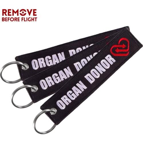 Motorcycle Keychain Embroidery Organ Donor key chain Key Fobs llavero coche For safety luggage tag Aviation Gift 3PCS/lot