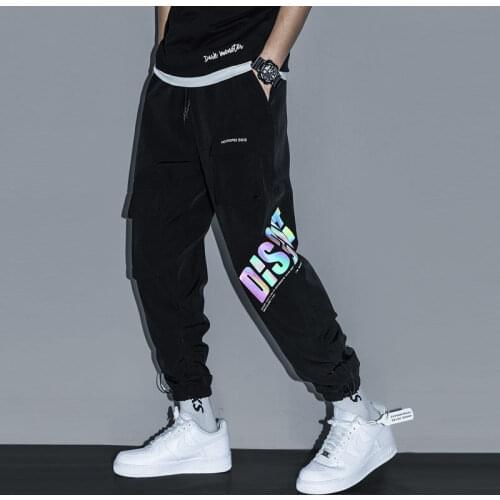Mens Cargo Pants Streetwear Reflective Letters Joggers Men Trousers Harem Pants Casual Kpop Men Clothing Elastic Waist Men Pant