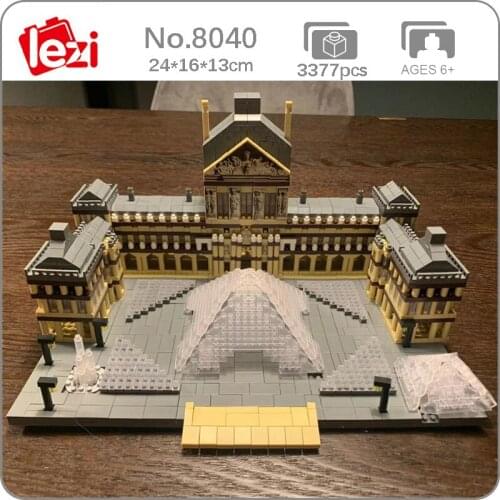 CB Lezi 8040 World Architecture Paris Louvre Museum 3D Model DIY Mini Diamond Blocks Bricks Building Toy For Children No Box
