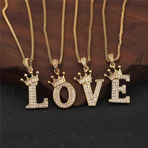 Fashion 1Pc Crystal Zicron Crown A-Z Letter Pendant Necklace For Women Charm Choker 50cm Chain Necklace Name Gift Jewelry 2021