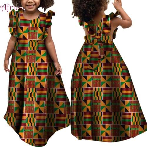 Kids Girl Ruffle Sleeve Skirt African Summer Dress Dashiki Traditional Africa Print Cotton Lovely Girl Clothing WYT307