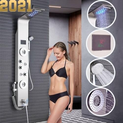 Shower Panel LED Rainfall Waterfall Shower Head Rain Massage System Body Jets & Hand Shower Stainless Steel Bathroom Shower Pane