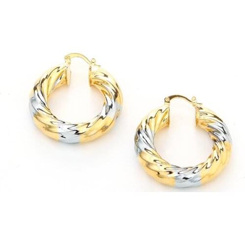 Two Tone Earrings Twisted Circle Hoop Earrings Fashion Brass Simple Jewelry For Women