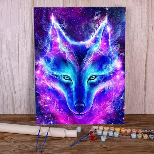 Colored Wolf Paint By Numbers Package Acrylic Paints 50*70 Canvas Pictures Wall Decoration Children Handicraft Wholesale