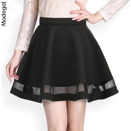 Modegal Womens Vintage Mesh Pleated Skirt Korean Fashion High Wasit Solid Color Stretchy Basic Flared Swing Mini Skirts Casual