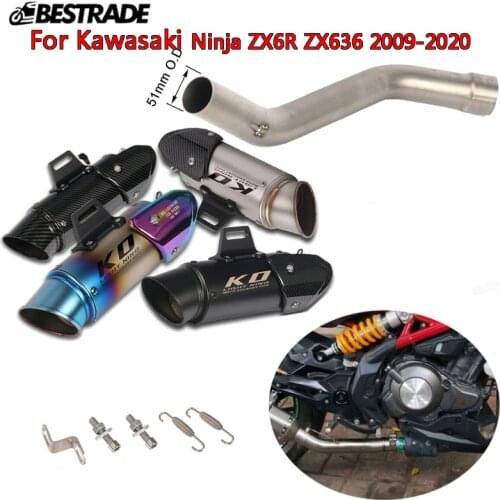 Motorcycle Exhaust System Middle Link Pipe Slip On 51mm Muffler Tips Stainless Steel For Kawasaki Ninja ZX6R ZX636 2009-2020