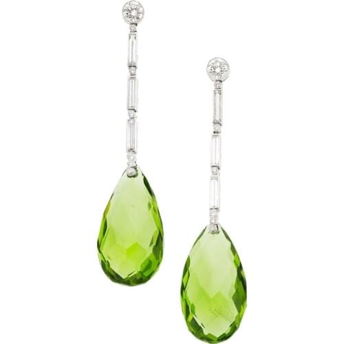 New Fashion Green Rhinestone Dangle Earrings Crystal Drop Earrings For Women Party Wedding CZ Pendant Earrings Vintage Jewelry