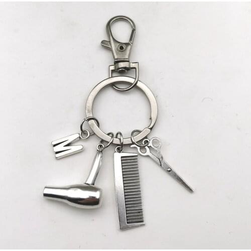 2020 Hair stylist hair dryer scissor comb Decorative Lobster clasp Keychains Hairdressers Gift Key Rings Dryer letter Keyring