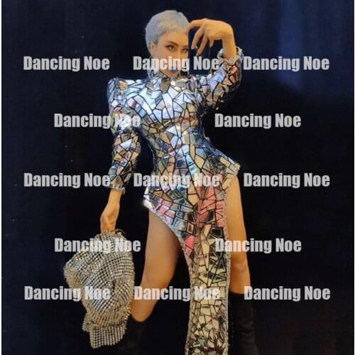 Nightclub Festival Party Long Sleeve Mirror Dress For Female Singer Sexy Stage Performance Costumes Jazz/Pole Dancewear DWY5257