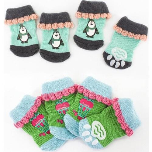4Pcs/Set Autumn Winter Pet Supplies Pet Dog Cat Knitted Shoes Dogs Cats Anti-Slip Socks Indoor