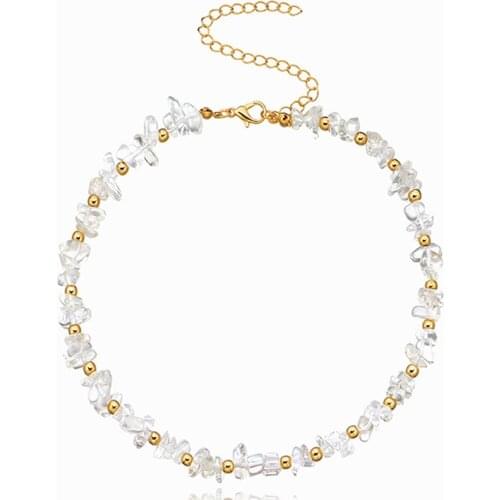 Crystal Stone Choker Necklace for Women Transparent Green Stone Beads Chain Necklace Trendy Jewelry On The Neck Boho Accessories