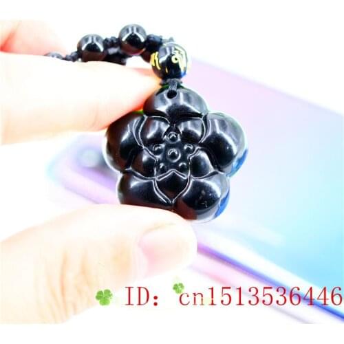 Jade Lotus Pendant Black Green Amulet Carved Jewellery Natural Chinese Necklace Fashion Charm Gifts