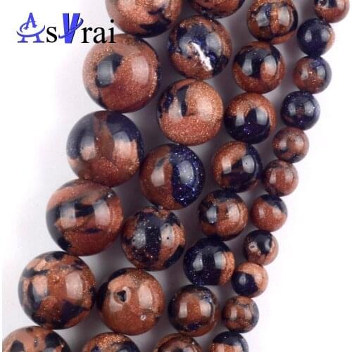 Half Gold Blue Sand Stone Natural Stone Round Beads For Jewelry Making Spacer Loose Beads 6/8/10/12mm Diy Bracelets Strand 15"