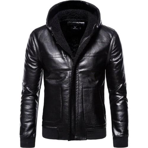 Plus Size Mens Fur Coat Trend Hooded Leather Jacket Men