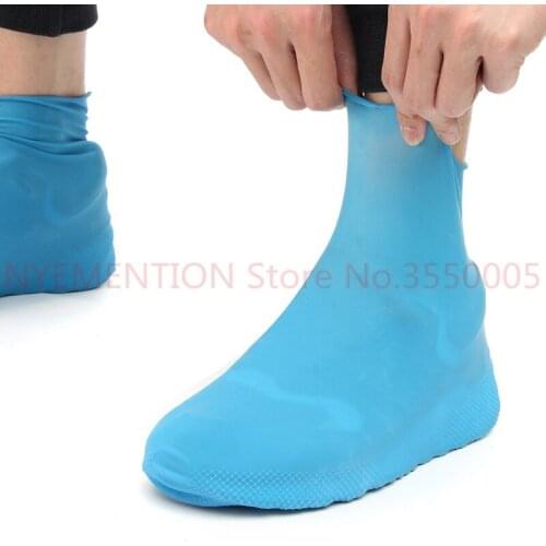 Rubber Anti-slip Waterproof Shoe Cover, Reusable Rain Boot Motorcycle Bike Overshoe, Blue Yellow For Men Women 10PCS
