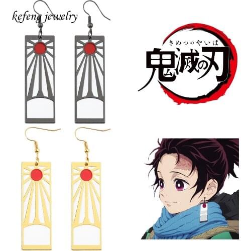 Anime Demon Slayer Tanjirou Alloy Pendant Earring Kimetsu No Yaiba Blade Of Ghost Cosplay Props Women Jewelry Gift For Friends