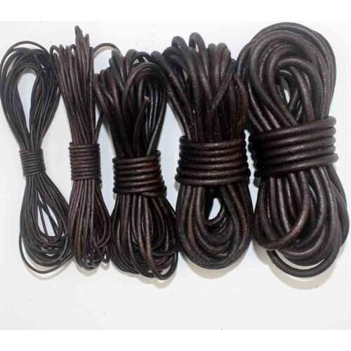 2 Meters Vintage Round Genuine Leather Cords 1.5 2 3 4 5 6 8mm Cow Leather Thread Rope Strings For DIY Bracelet Jewelry Making