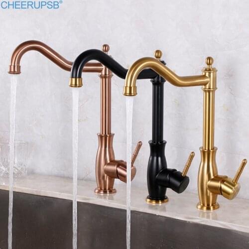 Rubinetto Cucina Rose Gold Kitchen Sink Faucet Vintage Faucets Hot Cold Water Mixer Tap Stainless Steel Black Taps Keuken Kraan