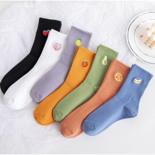 SP&CITY INS Vintage Embroidery Fruit Womnes Socks Candy Colors Childrens Funny Socks Japanese Cotton Socks Fashion For Women