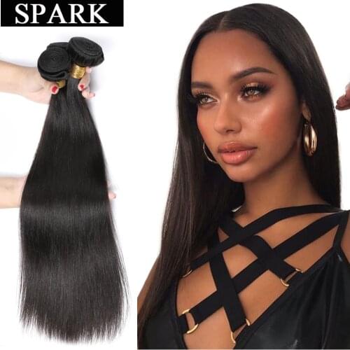 SPARK Hair Brazilian Virgin Hair Straight 1PC Hair Weave Bundles 100% Unprocessed Human Hair Extensions Can Be Dyed and Bleached