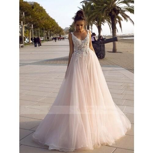 2021 Princess Wedding Dresses V-neck Backless Bridal Dress Lace Appliques Ruffles Tulle Champagne Wedding Gowns Vestido De Novia