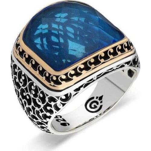 Tevuli 925 Sterling Silver Light Blue Cubic Zirconia Men Ring