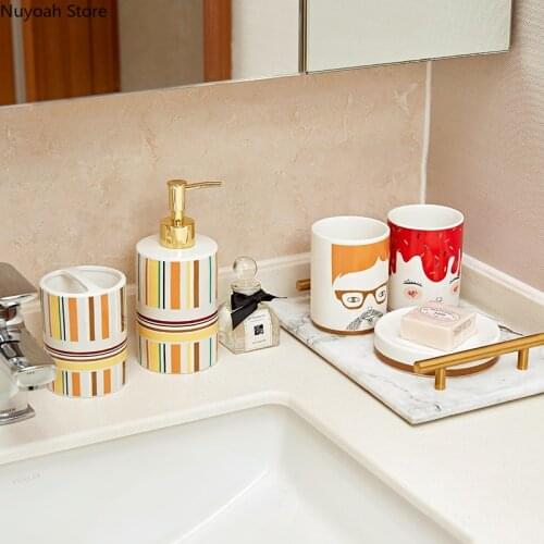 Bathroom Supplies Cartoon Ceramic Lotion Bottle/toothbrush Holder/mouthwash Cup/soap Dish/bathroom Decoration Accessories