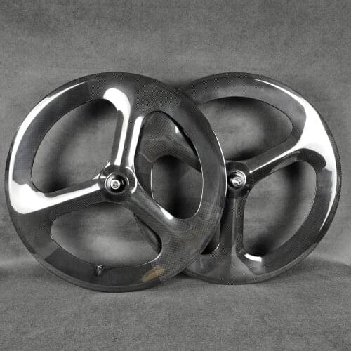 700C 3-spoke carbon wheels 70mm depth 23mm width fixed gear/road hub for Track/Road Racing bicycle tri spokes carbon wheelset