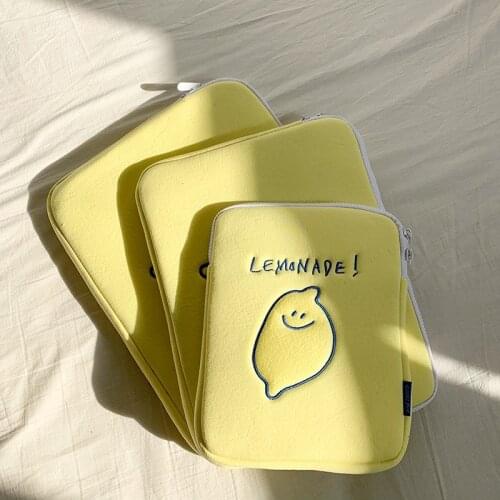 2021 Spring South Korea Ins Design Lemon Embroidery Letters IPad Tablet Laptop Bag Storage Bag
