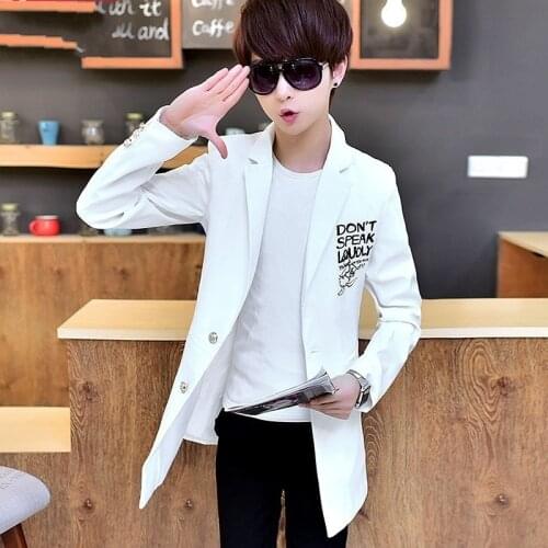 Spring Autumn Medium Leangth Mens Trench Coats Korean Printed Single Breasted Slim Fit Fashion Casual Streetwear Male Blazers