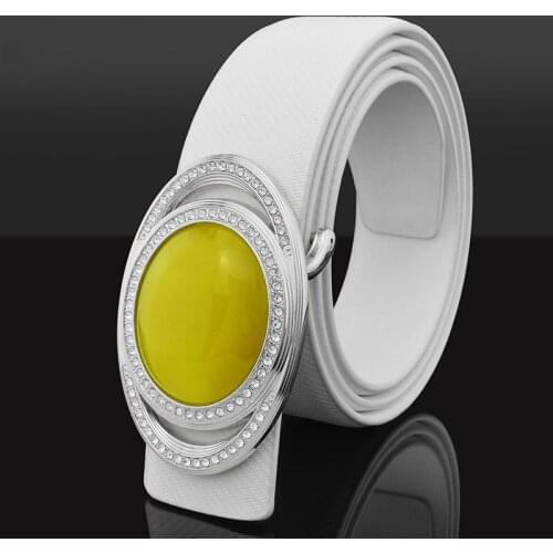 High quality yellow round jade buckle designer belts men genuine leather belt fashion luxury brand Waist Strap ceinture homme