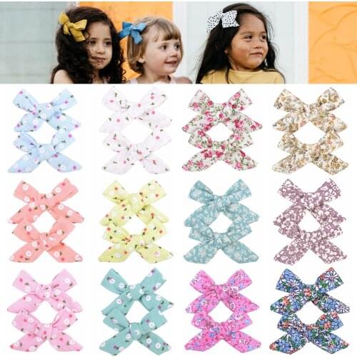 2pcs/set Flower Print Grosgrain Ribbon Hiar Bows with Clip for Girls Handmade Hair Bows Hairpins Barrettes Hair Acesssories