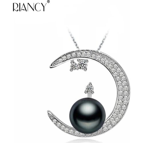 Fashion Natural Freshwater black Pearl pendant moon modeling Clavicle chain For Women Best Gift