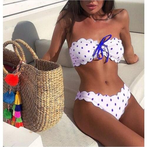 Women Bikini 2 pieces sets polka dot print princess bow bandeau bikini sets sexy patchwork swimming suits swimwear bakini