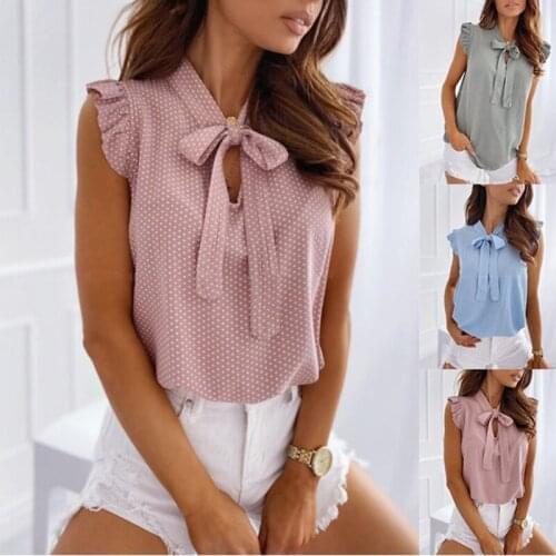 Women Ladies Casual Summer Vests 2021 New Fashion Mother Lady Polka Dot Ruffles Sleeve Clothes Maternity Bowtie Collar Cool Tops