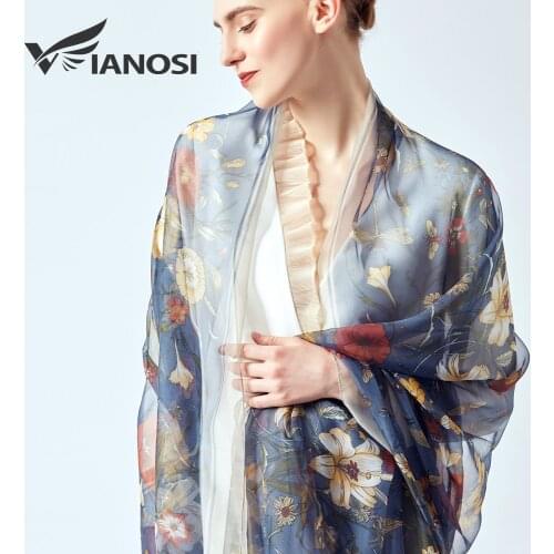 VIANOSI Brand Silk Scarf Women Flowers Scarves Summer Foulard Femme Designer Shawl Wrap Fashion Neck Bandana