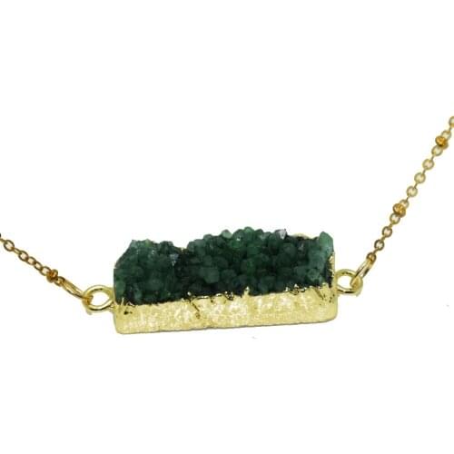 1 pc Fashion jewelry natural stone rectangle connector necklace green cluster raw crystal quartz geode druzy necklace for women