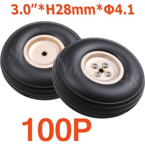 100pcs /lot 3.0"/ 76mm Quality RC Airplane Tail Rubber Wheels Alloy Hub Thickness:28mm Axle hole: 4.1mm Replacement Parts